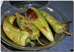 Anaheim peppers ("blistered").