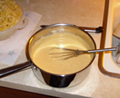 Cheese sauce for baked mac & cheese, September 2006.