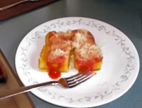 Polenta with tomato sauce and mozzarella cheese, February 2009.