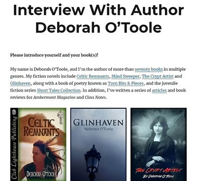 New interview with Deborah O'Toole at NF Reads.