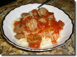 Hot Italian Sausage Tomato Sauce. Click on image to see larger size in a new window.