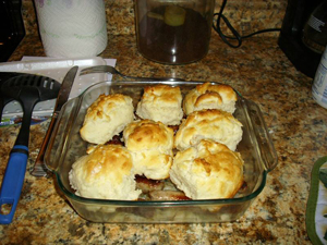 Assembling Biscuits & Gravy O'Brien. Click on image to view larger size in  new window