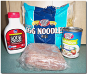 Basic ingredients for Quick Beef Stroganoff. Click on image to view larger size in a new window.