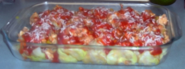 Cabbage Rolls after adding sauce. Click on image to see larger size in a new window.