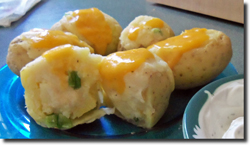 Stuffed Potatoes (using small white spuds). Click on image to view larger size in a new window.