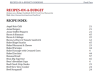 Recipes-on-a-Budget Cookbook Index.
