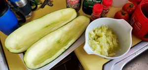 Prepping Zucchini Stuffed with Sausage. Click on image to view larger size in a new window.