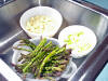Raw ingredients for Creamy Asparagus Soup (cubed potato, asparagus, celery and onion).
