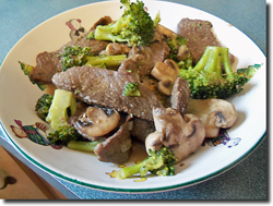 Beef, Broccoli & Mushrooms. Click on image to view larger size in a new window.