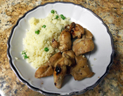 Teriyaki Chicken and couscous with green peas.