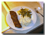 Beef Chuck Strip Steak, mashed potatoes and Green Beans, Mushrooms & Onions. Click on image to view larger size in a new window.