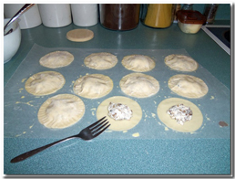 Mushroom Ravioli using eggroll wrappers. Click on image to view larger size in a new window.