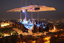 Dinner in the Sky (Jerusalem): Bar Mitzva in the Sky of King David Hotel. Click on image to view larger size in a new window. Images (C) Dinner in the Sky.