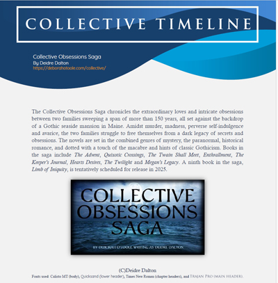 Collective Obsessions Saga Timeline. Click on image to open the document in a new window.