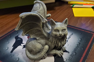 Cat gargoyle bookend. Click on image to view larger size in a new window.