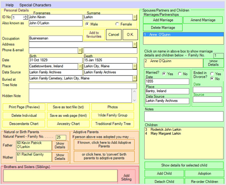 Individual worksheet page of depicting John Larkin's data. Click on image to view larger size in a new window.