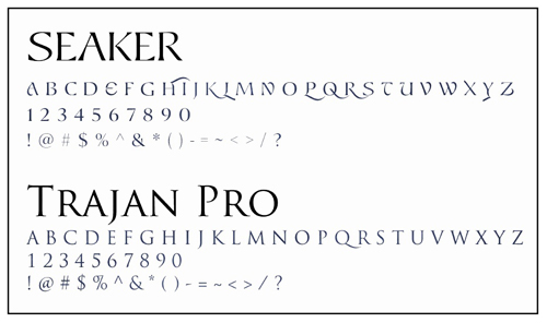 Book fonts for "In the Shadow of the King." Click on image to view larger size in a new window.