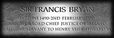 Sir Francis Bryan's headstone. Click on image to view larger size in a new window.
