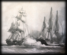 Battle between the Confiance and the Kent in October 1800. Click on image to view larger size in a new window.