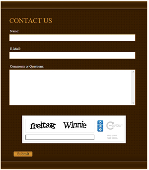 WEBS DIVINE: Contact form with "Captcha" option sample. Click on image to view larger size in a new window.