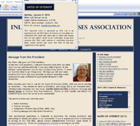IENA Newsletter (December 2011) with pop-up "Events" window.