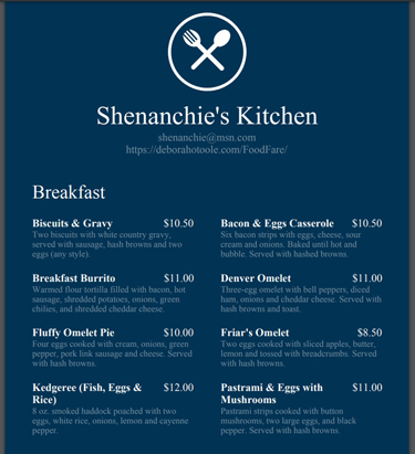 Restaurant menu (PDF). Click on image to view document in a new window.