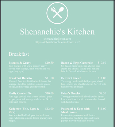 Restaurant menu (PDF). Click on image to view document in a new window.